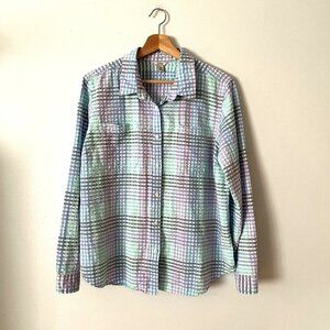 L.L. Bean Vacationland Long Sleeve Button Up Seersucker Shirt Women's Size XL